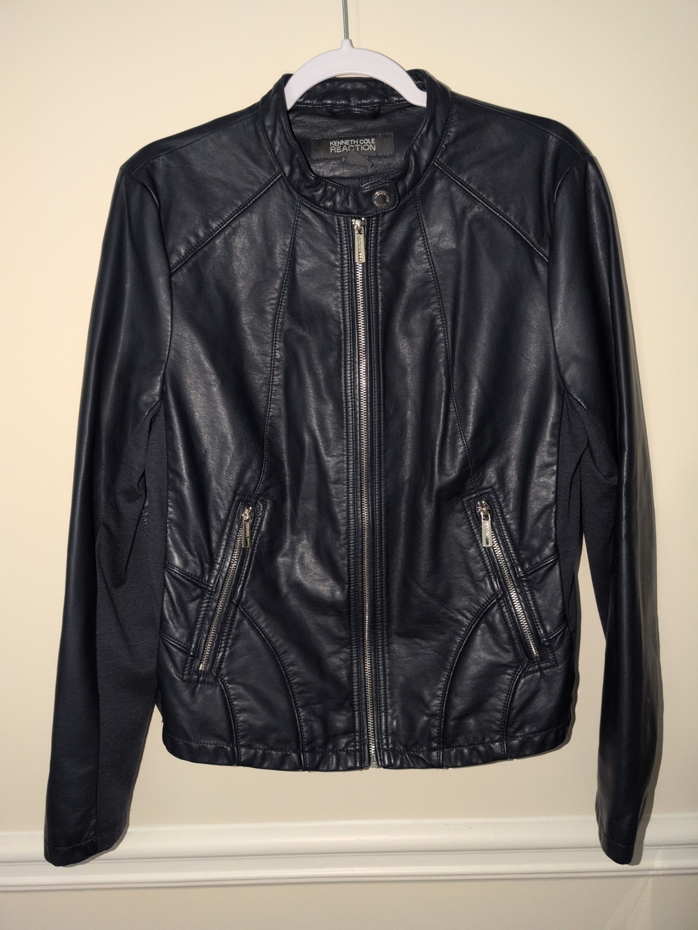 Kenneth Cole Reaction Zip-Front Moto Jacket Navy Blue Size Large